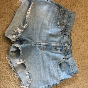Levi's Light Blue Frayed Jean Shorts